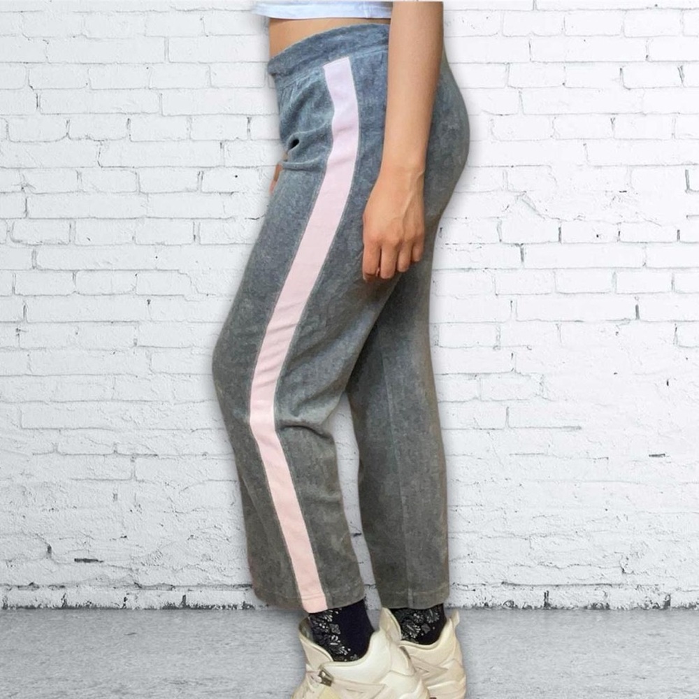 Gray Velour Varsity Track Pants